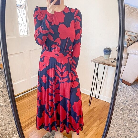 Boden Puff Sleeve Jersey Midi Dress Long Sleeve 6 - Picture 4 of 8